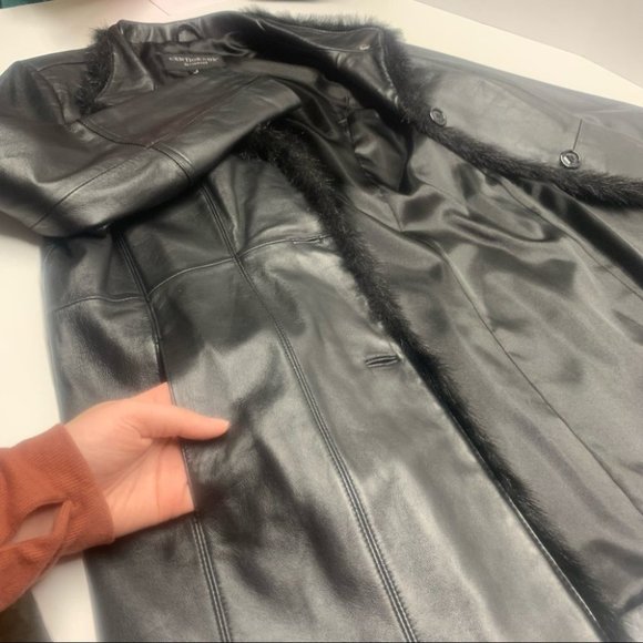 . Centrigrade Outerwear Leather Jacket Faux Fur Trim Black - Picture 5 of 14